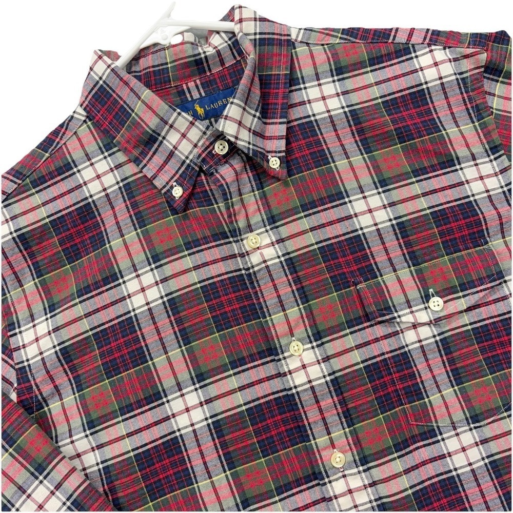 Ralph Lauren shirt mens L long sleeve button down Multicolor Tartan plaid Pocket
